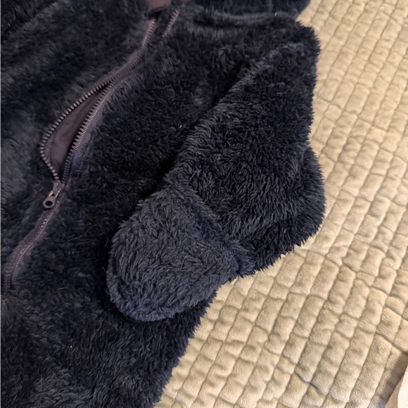 Cozy Navy Fleece Baby Onesie with hood - Picture 2 of 2
